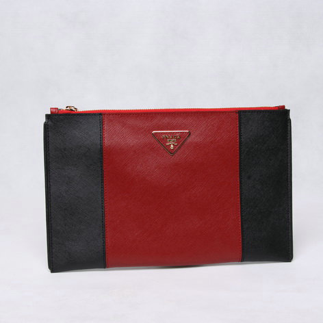 2014 Prada Saffiano Calf Leather Clutch BP625 black&red for sale